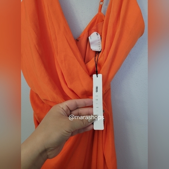 ASOS EDITION satin drape side cami midi dress in orange - Picture 4 of 8